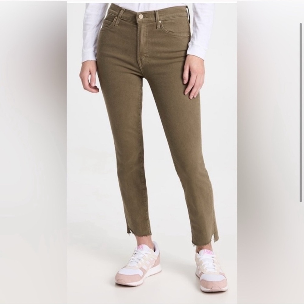 MOTHER The Rascal HR Ankle Undone Step Fray Jeans Pants Capers Green Women's 28